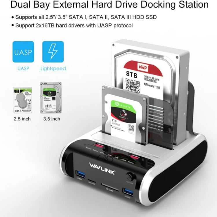 Wavlink ST336A SSD HDD Fast Offline Clone SATA  USB 3.0 External Hard Drive Case(UK Plug) - HDD Enclosure by WAVLINK | Online Shopping UK | buy2fix