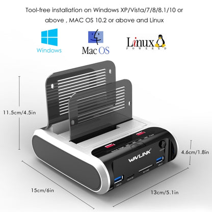 Wavlink ST336A SSD HDD Fast Offline Clone SATA  USB 3.0 External Hard Drive Case(UK Plug) - HDD Enclosure by WAVLINK | Online Shopping UK | buy2fix