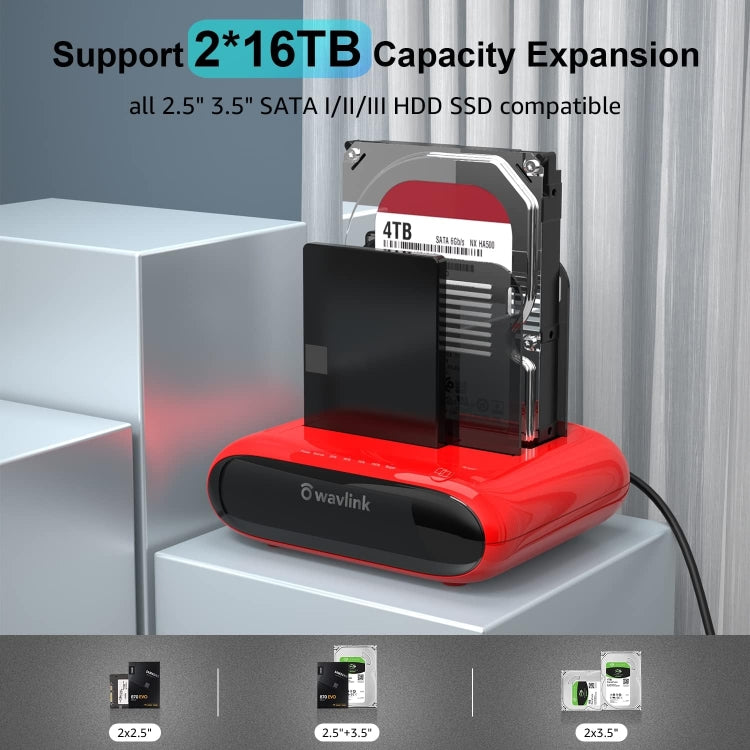 Wavlink ST341U Dual Bay External Hard Drive Docking Station Support Offline Clone Function(AU Plug) - HDD Enclosure by WAVLINK | Online Shopping UK | buy2fix
