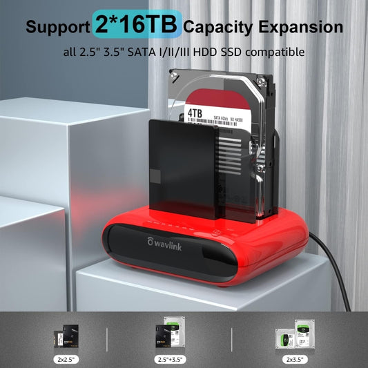 Wavlink ST341U Dual Bay External Hard Drive Docking Station Support Offline Clone Function(AU Plug) - HDD Enclosure by WAVLINK | Online Shopping UK | buy2fix