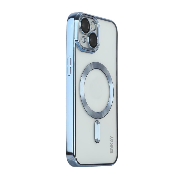 For iPhone 15 Plus ENKAY Hat-Prince Magsafe Electroplated TPU Clear Shockproof Phone Case(Light Blue) - iPhone 15 Plus Cases by ENKAY | Online Shopping UK | buy2fix