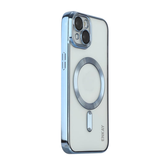 For iPhone 15 Plus ENKAY Hat-Prince Magsafe Electroplated TPU Clear Shockproof Phone Case(Light Blue) - iPhone 15 Plus Cases by ENKAY | Online Shopping UK | buy2fix