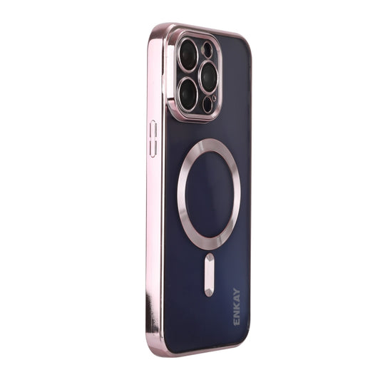 For iPhone 15 Pro ENKAY Hat-Prince Magsafe Electroplated TPU Clear Shockproof Phone Case(Pink) - iPhone 15 Pro Cases by ENKAY | Online Shopping UK | buy2fix