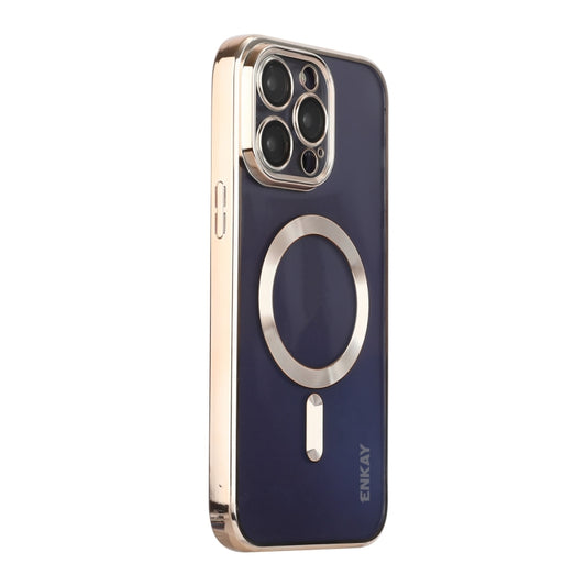 For iPhone 15 Pro ENKAY Hat-Prince Magsafe Electroplated TPU Clear Shockproof Phone Case(Golden) - iPhone 15 Pro Cases by ENKAY | Online Shopping UK | buy2fix