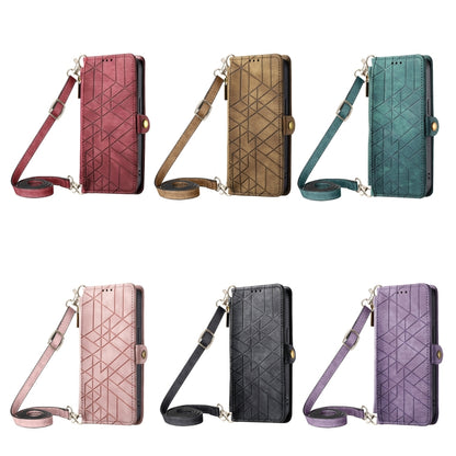 For iPhone 14 Pro Max Geometric Zipper Wallet Side Buckle Leather Phone Case with Crossbody Lanyard(Green) - iPhone 14 Pro Max Cases by buy2fix | Online Shopping UK | buy2fix