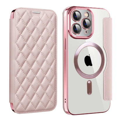 For iPhone 11 Pro Max Shield Magsafe RFID Anti-theft Rhombus Leather Phone Case(Pink) - iPhone 11 Pro Max Cases by buy2fix | Online Shopping UK | buy2fix