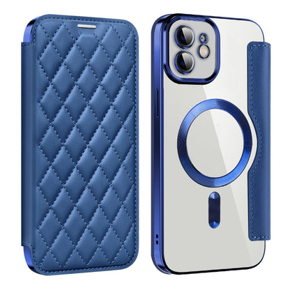 For iPhone 12 Pro Shield Magsafe RFID Anti-theft Rhombus Leather Phone Case(Dark Blue) - iPhone 12 / 12 Pro Cases by buy2fix | Online Shopping UK | buy2fix