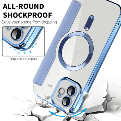 For iPhone 14 Shield Magsafe RFID Anti-theft Rhombus Leather Phone Case(Blue) - iPhone 14 Cases by buy2fix | Online Shopping UK | buy2fix