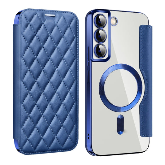 For Samsung Galaxy S23 5G Shield MagSafe RFID Anti-theft Rhombus Leather Phone Case(Dark Blue) - Galaxy S23 5G Cases by buy2fix | Online Shopping UK | buy2fix