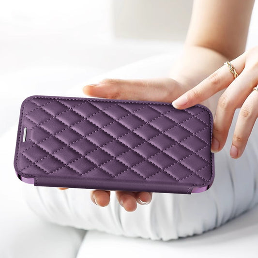 For Samsung Galaxy S23 5G Shield MagSafe RFID Anti-theft Rhombus Leather Phone Case(Purple) - Galaxy S23 5G Cases by buy2fix | Online Shopping UK | buy2fix