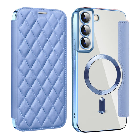 For Samsung Galaxy S23 5G Shield MagSafe RFID Anti-theft Rhombus Leather Phone Case(Blue) - Galaxy S23 5G Cases by buy2fix | Online Shopping UK | buy2fix
