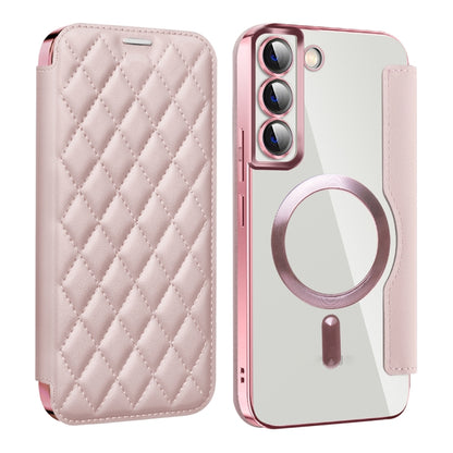 For Samsung Galaxy S23 5G Shield MagSafe RFID Anti-theft Rhombus Leather Phone Case(Pink) - Galaxy S23 5G Cases by buy2fix | Online Shopping UK | buy2fix