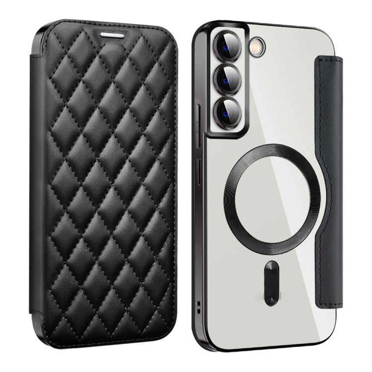 For Samsung Galaxy S23+ 5G Shield MagSafe RFID Anti-theft Rhombus Leather Phone Case(Black) - Galaxy S23+ 5G Cases by buy2fix | Online Shopping UK | buy2fix