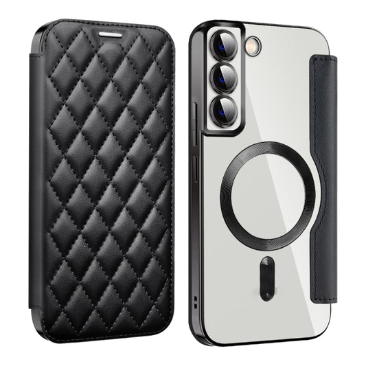 For Samsung Galaxy S23+ 5G Shield MagSafe RFID Anti-theft Rhombus Leather Phone Case(Black) - Galaxy S23+ 5G Cases by buy2fix | Online Shopping UK | buy2fix