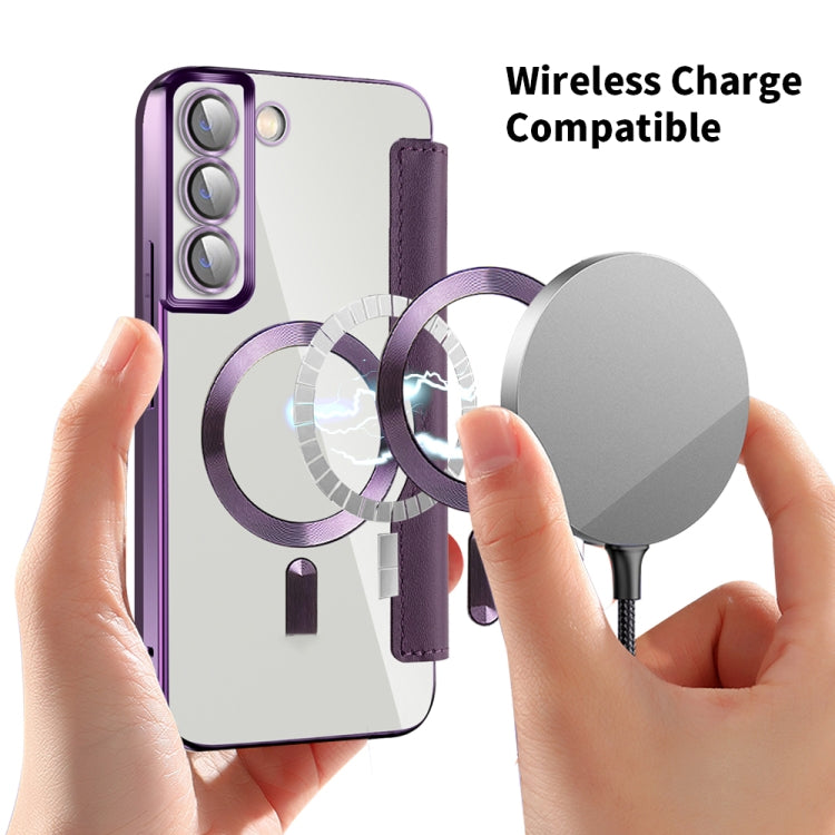 For Samsung Galaxy S23+ 5G Shield MagSafe RFID Anti-theft Rhombus Leather Phone Case(Purple) - Galaxy S23+ 5G Cases by buy2fix | Online Shopping UK | buy2fix