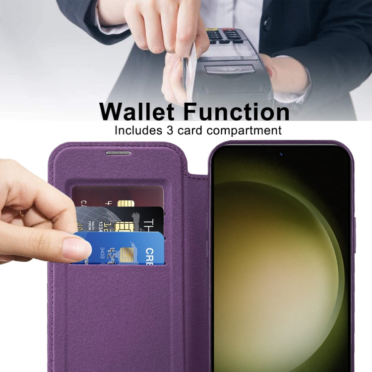 For Samsung Galaxy S23+ 5G Shield MagSafe RFID Anti-theft Rhombus Leather Phone Case(Purple) - Galaxy S23+ 5G Cases by buy2fix | Online Shopping UK | buy2fix