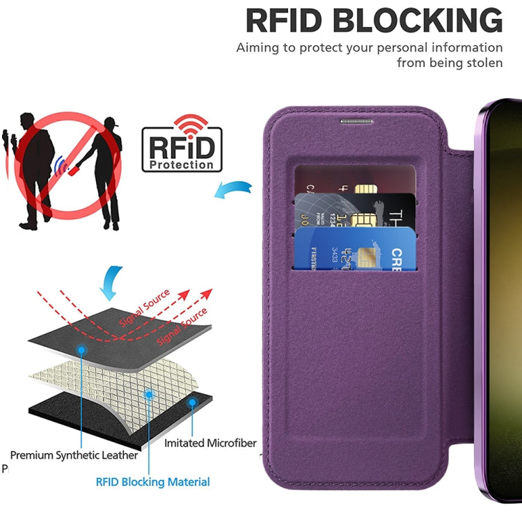 For Samsung Galaxy S23+ 5G Shield MagSafe RFID Anti-theft Rhombus Leather Phone Case(Purple) - Galaxy S23+ 5G Cases by buy2fix | Online Shopping UK | buy2fix