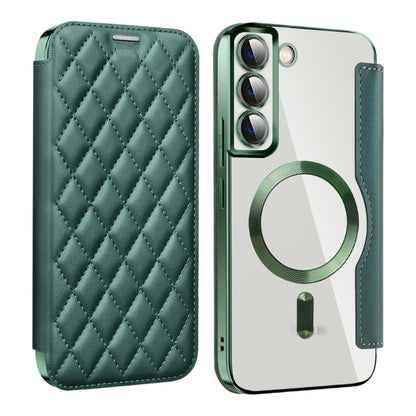For Samsung Galaxy S23+ 5G Shield MagSafe RFID Anti-theft Rhombus Leather Phone Case(Green) - Galaxy S23+ 5G Cases by buy2fix | Online Shopping UK | buy2fix