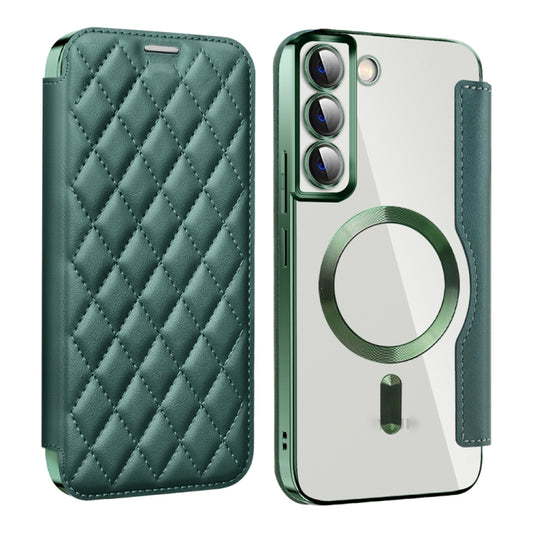 For Samsung Galaxy S23+ 5G Shield MagSafe RFID Anti-theft Rhombus Leather Phone Case(Green) - Galaxy S23+ 5G Cases by buy2fix | Online Shopping UK | buy2fix