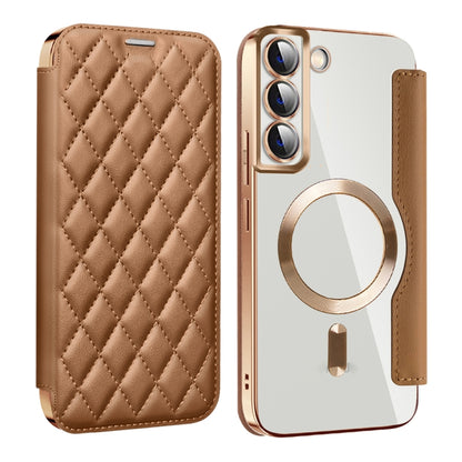 For Samsung Galaxy S23+ 5G Shield MagSafe RFID Anti-theft Rhombus Leather Phone Case(Brown) - Galaxy S23+ 5G Cases by buy2fix | Online Shopping UK | buy2fix