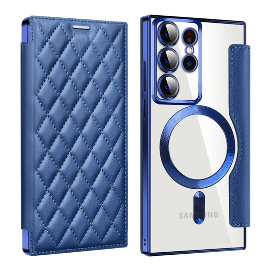 For Samsung Galaxy S23 Ultra 5G Shield MagSafe RFID Anti-theft Rhombus Leather Phone Case(Dark Blue) - Galaxy S23 Ultra 5G Cases by buy2fix | Online Shopping UK | buy2fix
