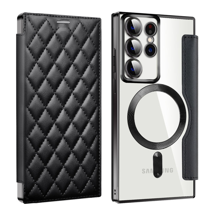 For Samsung Galaxy S23 Ultra 5G Shield MagSafe RFID Anti-theft Rhombus Leather Phone Case(Black) - Galaxy S23 Ultra 5G Cases by buy2fix | Online Shopping UK | buy2fix