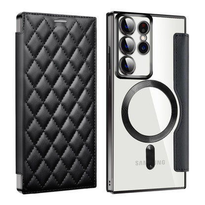 For Samsung Galaxy S23 Ultra 5G Shield MagSafe RFID Anti-theft Rhombus Leather Phone Case(Black) - Galaxy S23 Ultra 5G Cases by buy2fix | Online Shopping UK | buy2fix