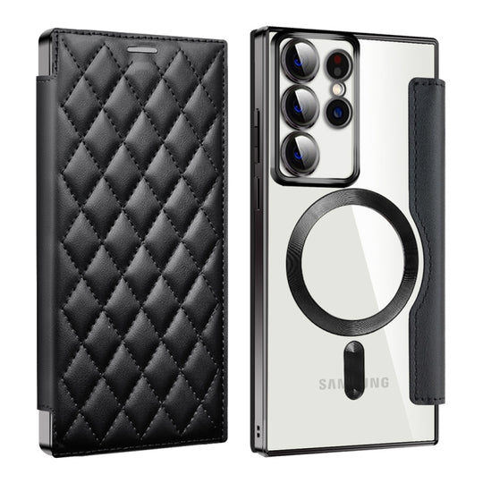For Samsung Galaxy S23 Ultra 5G Shield MagSafe RFID Anti-theft Rhombus Leather Phone Case(Black)