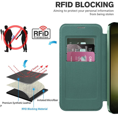 For Samsung Galaxy S23 Ultra 5G Shield MagSafe RFID Anti-theft Rhombus Leather Phone Case(Green) - Galaxy S23 Ultra 5G Cases by buy2fix | Online Shopping UK | buy2fix