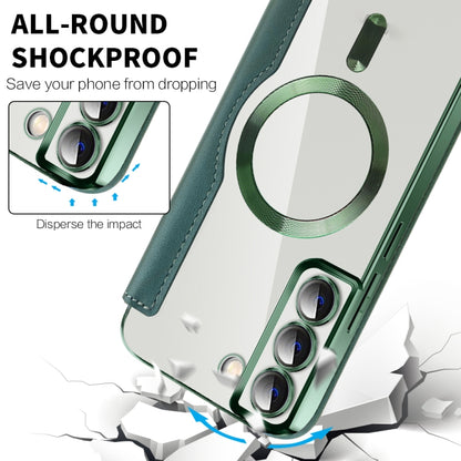 For Samsung Galaxy S23 Ultra 5G Shield MagSafe RFID Anti-theft Rhombus Leather Phone Case(Green) - Galaxy S23 Ultra 5G Cases by buy2fix | Online Shopping UK | buy2fix