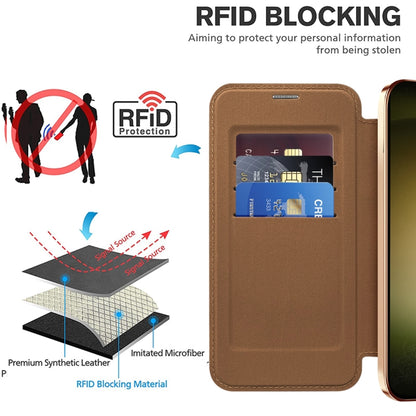 For Samsung Galaxy S23 Ultra 5G Shield MagSafe RFID Anti-theft Rhombus Leather Phone Case(Brown) - Galaxy S23 Ultra 5G Cases by buy2fix | Online Shopping UK | buy2fix