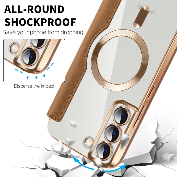 For Samsung Galaxy S23 Ultra 5G Shield MagSafe RFID Anti-theft Rhombus Leather Phone Case(Brown) - Galaxy S23 Ultra 5G Cases by buy2fix | Online Shopping UK | buy2fix