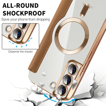 For Samsung Galaxy S23 Ultra 5G Shield MagSafe RFID Anti-theft Rhombus Leather Phone Case(Brown) - Galaxy S23 Ultra 5G Cases by buy2fix | Online Shopping UK | buy2fix