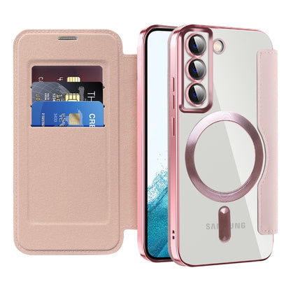 For Samsung Galaxy S22 5G Shield MagSafe RFID Anti-theft Rhombus Leather Phone Case(Pink) - Galaxy S22 5G Cases by buy2fix | Online Shopping UK | buy2fix
