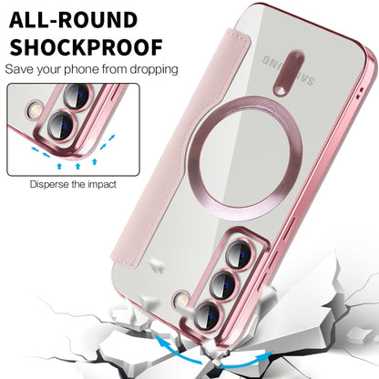 For Samsung Galaxy S22 5G Shield MagSafe RFID Anti-theft Rhombus Leather Phone Case(Pink) - Galaxy S22 5G Cases by buy2fix | Online Shopping UK | buy2fix