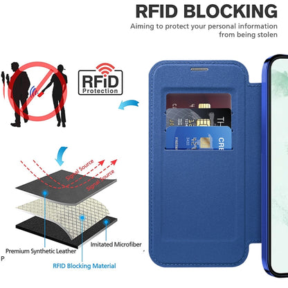 For Samsung Galaxy S22+ 5G Shield MagSafe RFID Anti-theft Rhombus Leather Phone Case(Dark Blue) - Galaxy S22+ 5G Cases by buy2fix | Online Shopping UK | buy2fix
