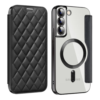 For Samsung Galaxy S22+ 5G Shield MagSafe RFID Anti-theft Rhombus Leather Phone Case(Black) - Galaxy S22+ 5G Cases by buy2fix | Online Shopping UK | buy2fix