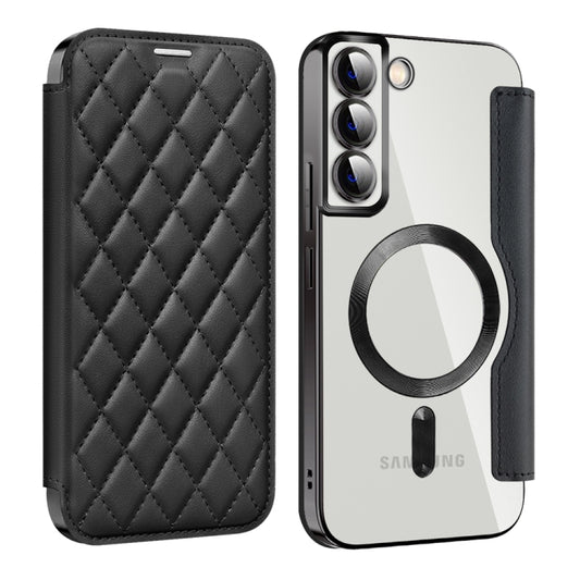 For Samsung Galaxy S22+ 5G Shield MagSafe RFID Anti-theft Rhombus Leather Phone Case(Black) - Galaxy S22+ 5G Cases by buy2fix | Online Shopping UK | buy2fix