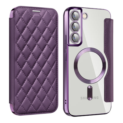 For Samsung Galaxy S22+ 5G Shield MagSafe RFID Anti-theft Rhombus Leather Phone Case(Purple) - Galaxy S22+ 5G Cases by buy2fix | Online Shopping UK | buy2fix
