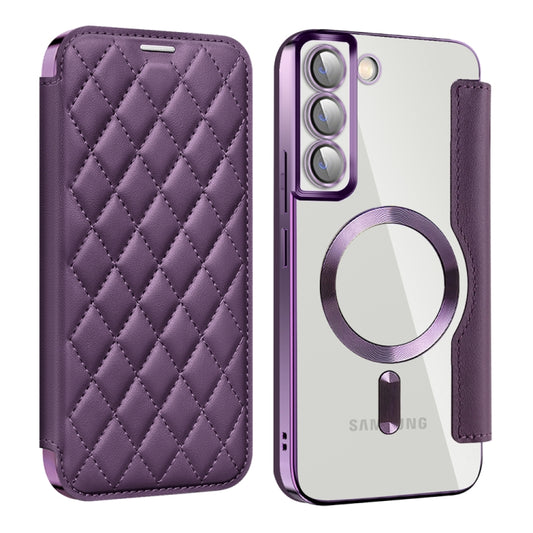 For Samsung Galaxy S22+ 5G Shield MagSafe RFID Anti-theft Rhombus Leather Phone Case(Purple) - Galaxy S22+ 5G Cases by buy2fix | Online Shopping UK | buy2fix