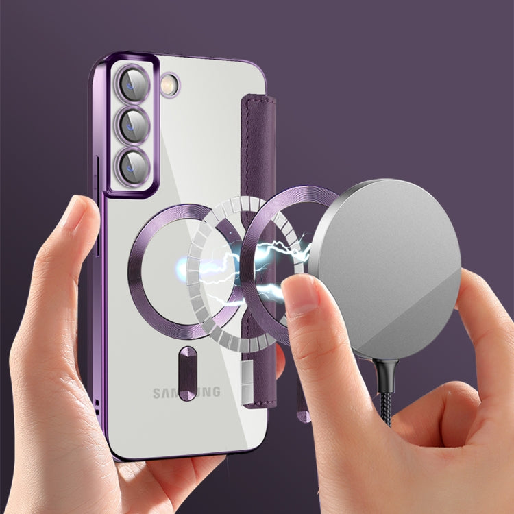 For Samsung Galaxy S22+ 5G Shield MagSafe RFID Anti-theft Rhombus Leather Phone Case(Purple) - Galaxy S22+ 5G Cases by buy2fix | Online Shopping UK | buy2fix