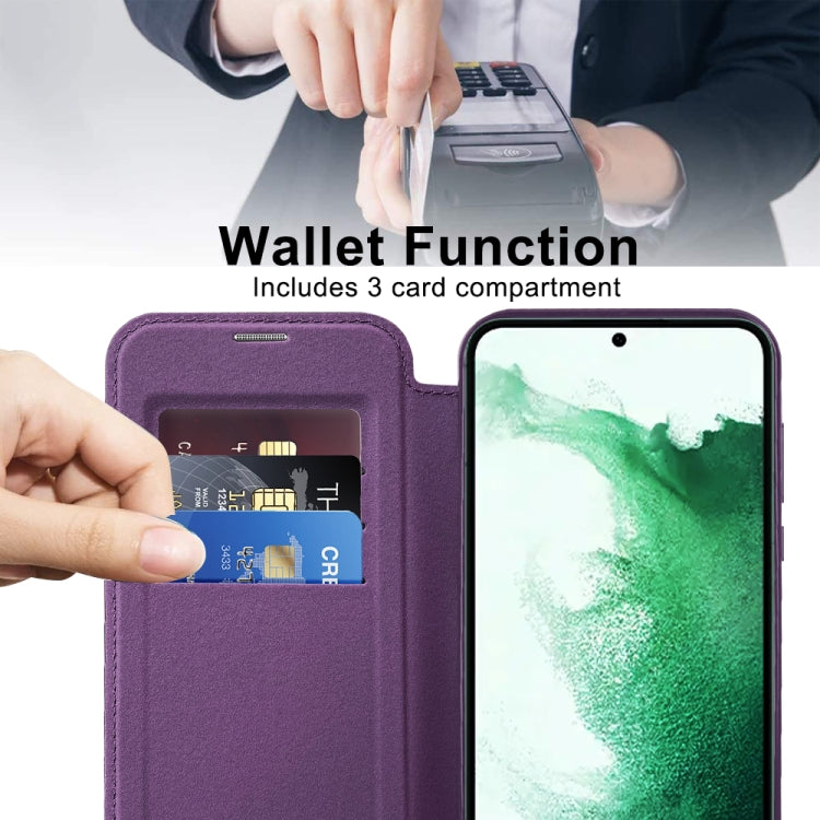 For Samsung Galaxy S22+ 5G Shield MagSafe RFID Anti-theft Rhombus Leather Phone Case(Purple) - Galaxy S22+ 5G Cases by buy2fix | Online Shopping UK | buy2fix