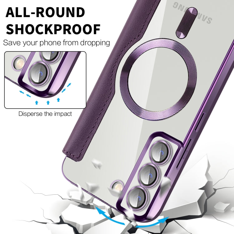 For Samsung Galaxy S22+ 5G Shield MagSafe RFID Anti-theft Rhombus Leather Phone Case(Purple) - Galaxy S22+ 5G Cases by buy2fix | Online Shopping UK | buy2fix