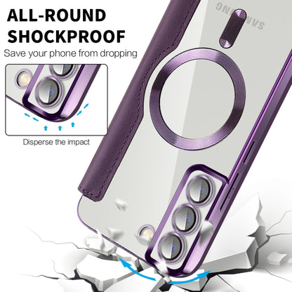 For Samsung Galaxy S22+ 5G Shield MagSafe RFID Anti-theft Rhombus Leather Phone Case(Purple) - Galaxy S22+ 5G Cases by buy2fix | Online Shopping UK | buy2fix