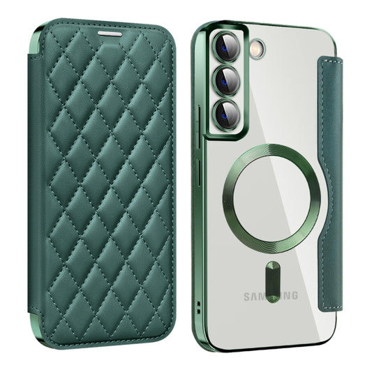 For Samsung Galaxy S22+ 5G Shield MagSafe RFID Anti-theft Rhombus Leather Phone Case(Green) - Galaxy S22+ 5G Cases by buy2fix | Online Shopping UK | buy2fix
