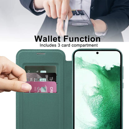 For Samsung Galaxy S22+ 5G Shield MagSafe RFID Anti-theft Rhombus Leather Phone Case(Green) - Galaxy S22+ 5G Cases by buy2fix | Online Shopping UK | buy2fix