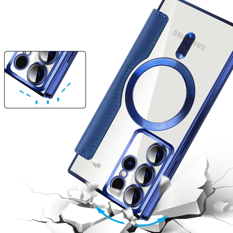 For Samsung Galaxy S22 Ultra 5G Shield MagSafe RFID Anti-theft Rhombus Leather Phone Case(Dark Blue) - Galaxy S22 Ultra 5G Cases by buy2fix | Online Shopping UK | buy2fix