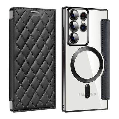 For Samsung Galaxy S22 Ultra 5G Shield MagSafe RFID Anti-theft Rhombus Leather Phone Case(Black) - Galaxy S22 Ultra 5G Cases by buy2fix | Online Shopping UK | buy2fix