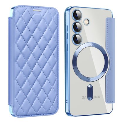 For Samsung Galaxy S24 5G Shield MagSafe RFID Anti-theft Rhombus Leather Phone Case(Blue) - Galaxy S24 5G Cases by buy2fix | Online Shopping UK | buy2fix