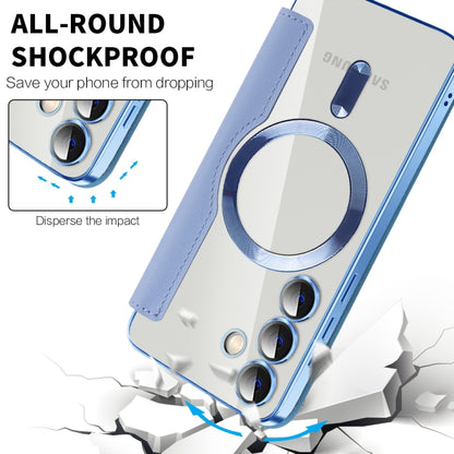 For Samsung Galaxy S24 5G Shield MagSafe RFID Anti-theft Rhombus Leather Phone Case(Blue) - Galaxy S24 5G Cases by buy2fix | Online Shopping UK | buy2fix